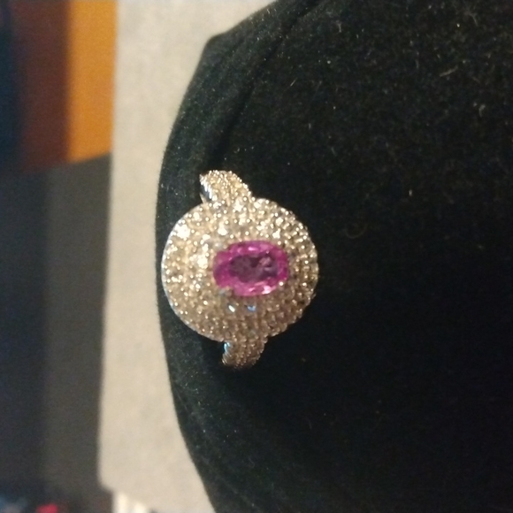 Stamped .925 Martha Rocha Kunzite and Diamond Ring5.5 grams